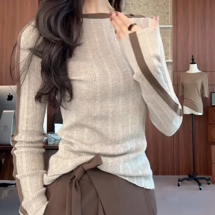 【优雅弧度】秋款上新长袖拼接针织衫LK2506108