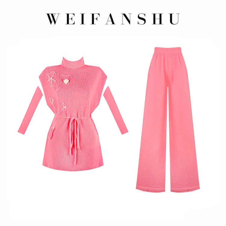 WEIFANSHU/魏凡舒【花漫雾色】早秋新款羊毛套装上衣(含袖套)&裤子