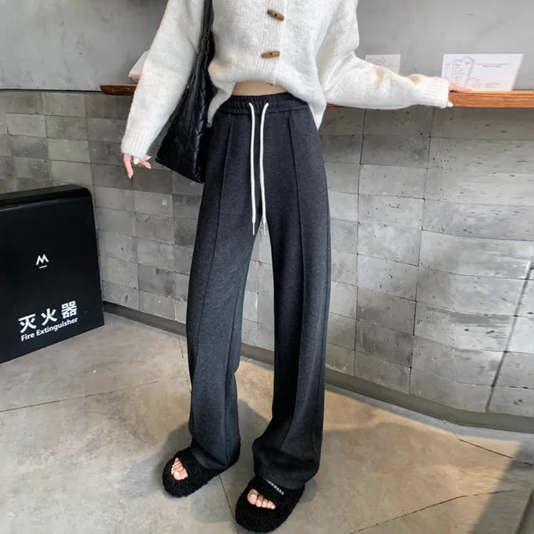 毛呢裤子新款今年流行爆款人字纹阔腿裤女加绒加厚休闲直筒裤3922