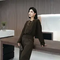 POPULARYW【寓言秋】Z·R上品屋  气质纯色显瘦长袖收腰圆领衬衫