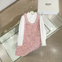 jillyi【纯白栀子】+【桃珀流光】白色花边领衬衫+树莓红连衣裙套装