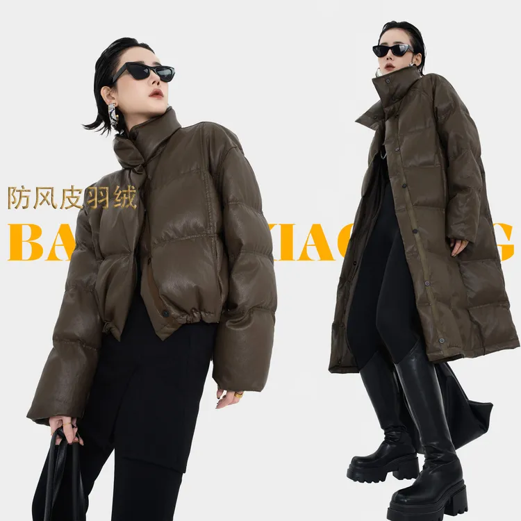 暴躁小明<雪村>极简立领气质羽绒服外套冬季防风保暖皮外套/92519