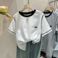 清货纯棉韩版时尚「土星小刺绣」外贸原单设计感纯棉短袖t恤25009
