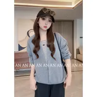 C09378新款设计感小众宽松慵懒风假两件拼接条纹卫衣