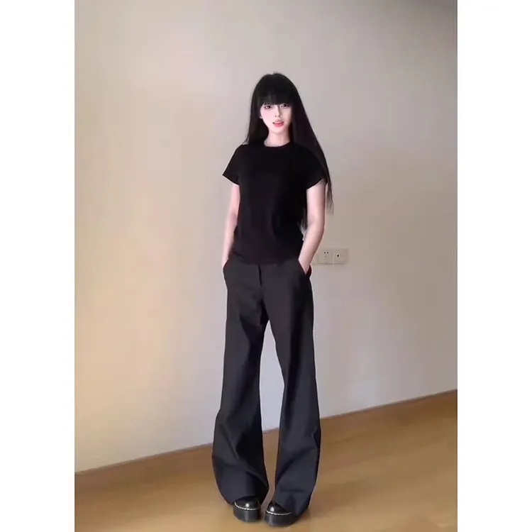 aftertaste黑色西裤男女高级感痞帅cleanfit裤子宽松阔腿西装长裤