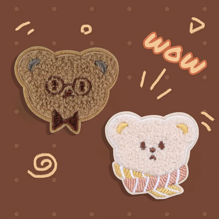 自粘免缝毛绒小熊刺绣贴儿童衣服羽绒服破洞无痕修补布贴补丁可缝
