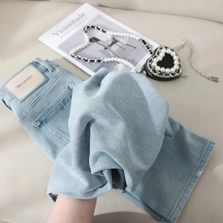 【送蕾丝 +送运费险】云水蓝清新百搭夏季显瘦窄版阔腿牛仔裤女