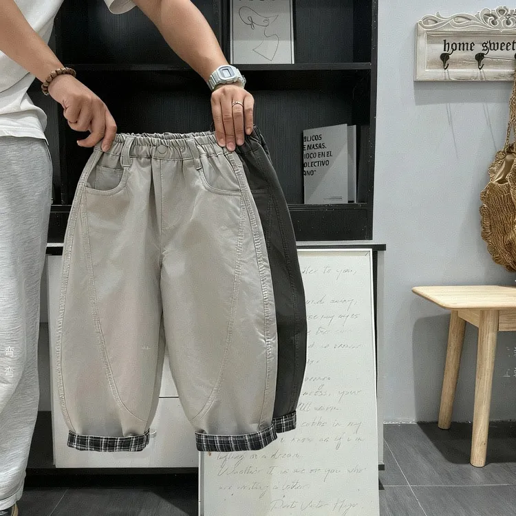 男童裤子秋装2025新款儿童日系纯色水洗棉休闲裤女孩春秋款老爹裤