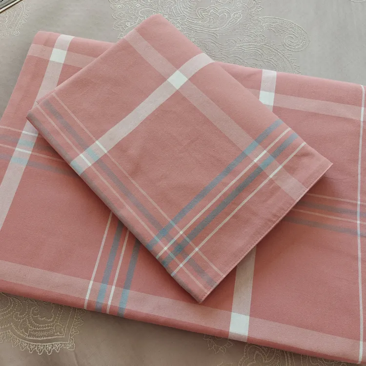 鲁艺淳棉A类母婴级别纯棉老粗布32支精琉棉大三件套床单格子条纹