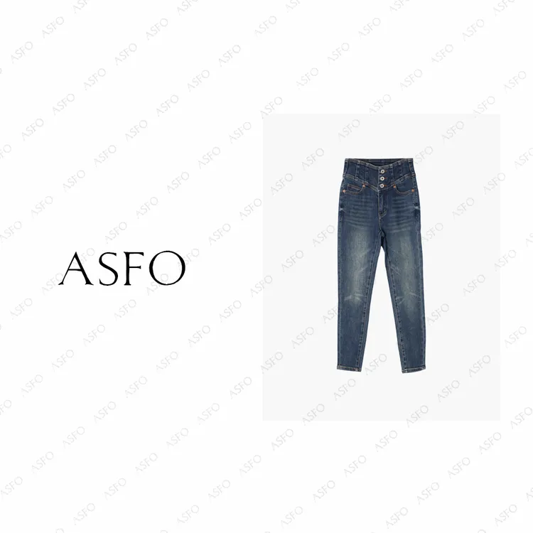 【AS三粒扣】25新复古时尚高腰百搭修身牛仔小脚裤AS25QNZK040222