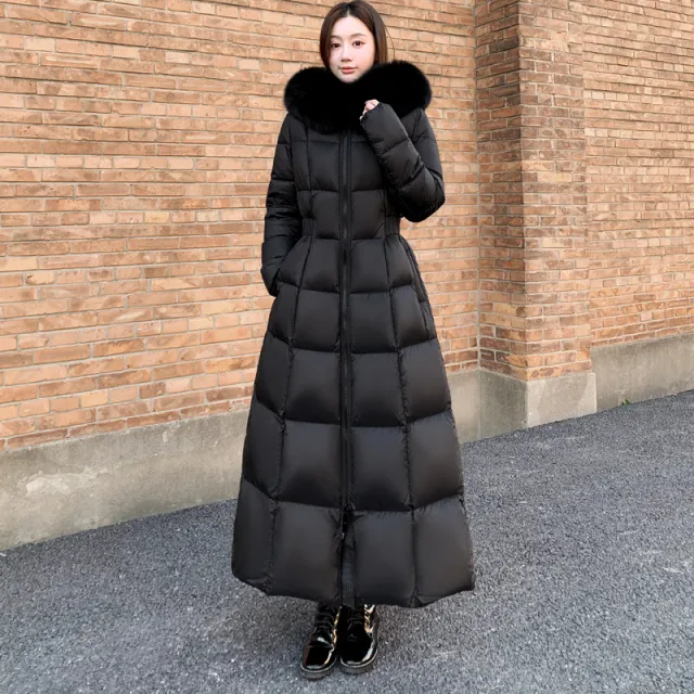 黑色长款鹅绒服大毛领羽绒服女冬季2024年新款高端奢华加厚外套女