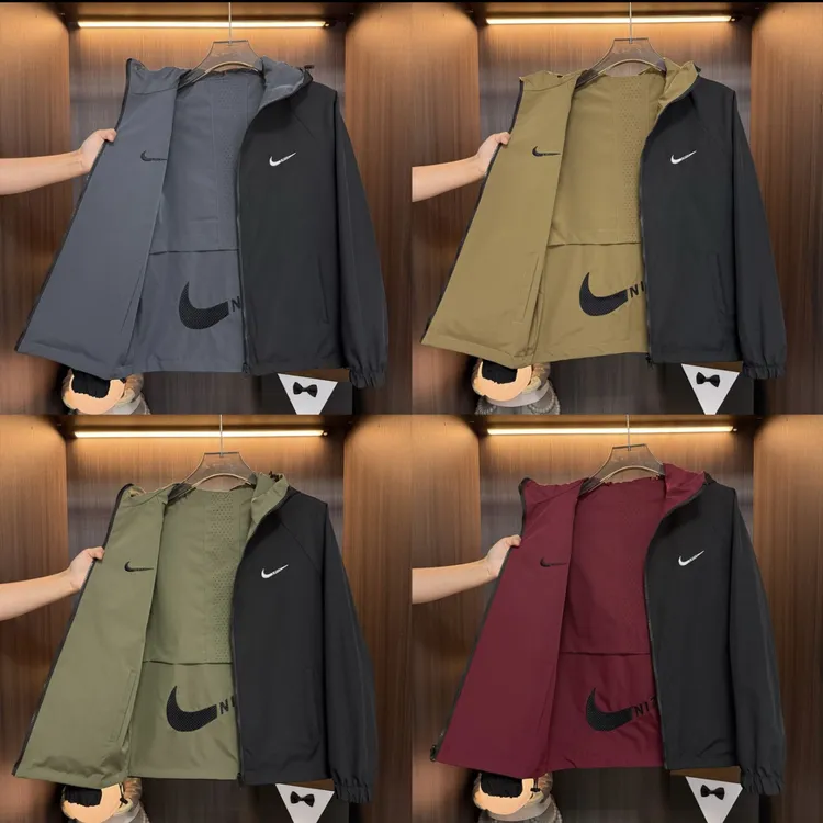 （双面服）秋季男士保暖连帽休闲纯色冲锋衣刺绣夹克不起球