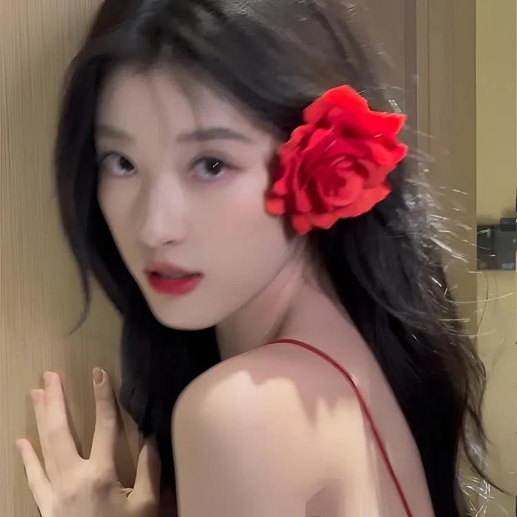 复古红色玫瑰花朵大红花头饰发夹边夹侧边碎发卡牡丹花夹子头花女