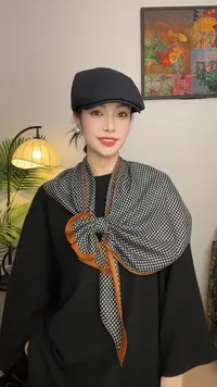 【千鸟格】三角巾左右围巾小丝毛披肩双面轻奢复古时尚风百搭风女士