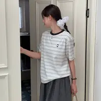 大牙女装- 2510 秋季条纹Kt猫刺绣短袖T