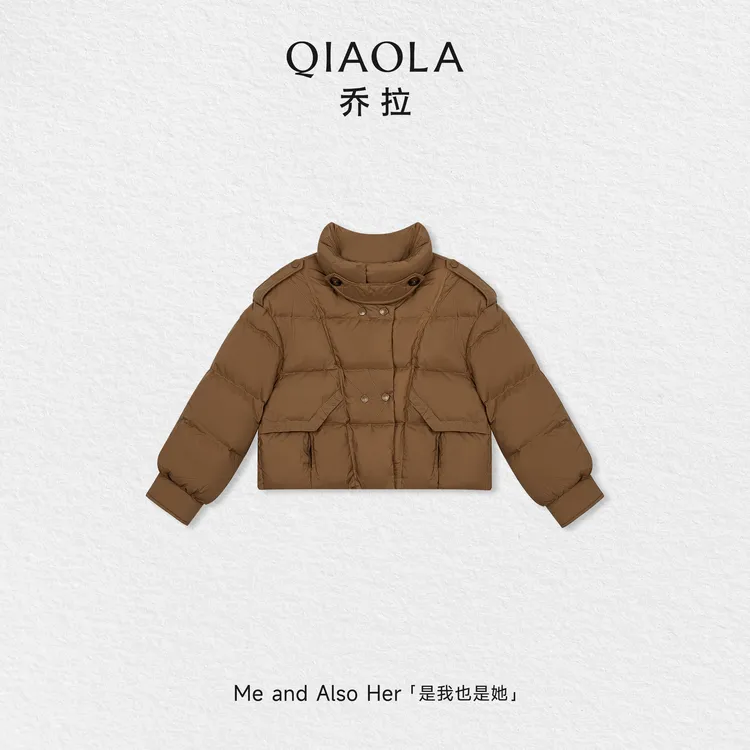 QIAOLA/乔拉【初雪蜜语】秋冬白鸭绒梭织时尚短款廓形羽绒服外套