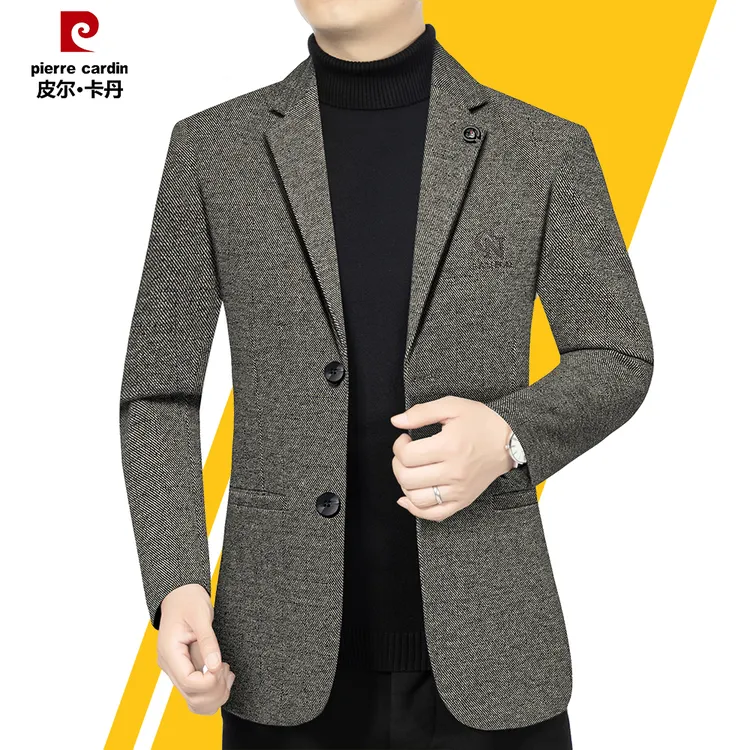 皮尔卡丹【商场同款】正品高档休闲人字尼西装外套男中年2025秋冬季