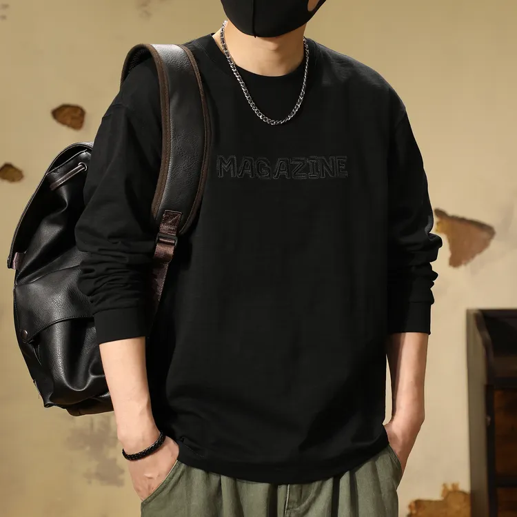 秋季新款长袖t恤男竹节棉打底衫潮流百搭内搭衣服圆领大码上衣男T