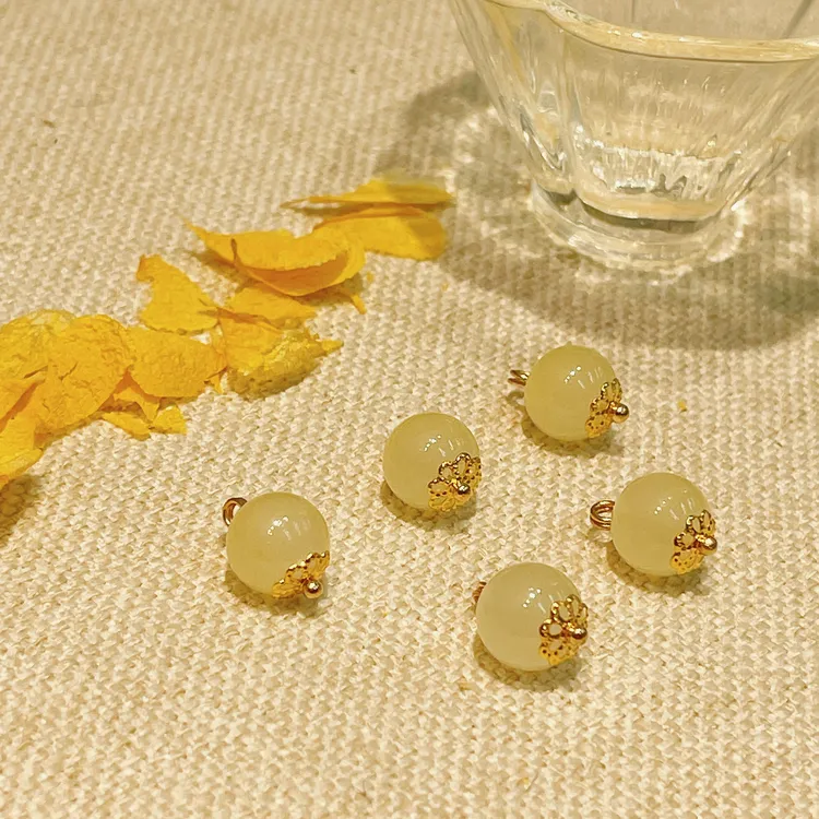 新中式国风汉服旗袍扣子辅料10mm淡黄通透圆珠纽扣高档圆形金色