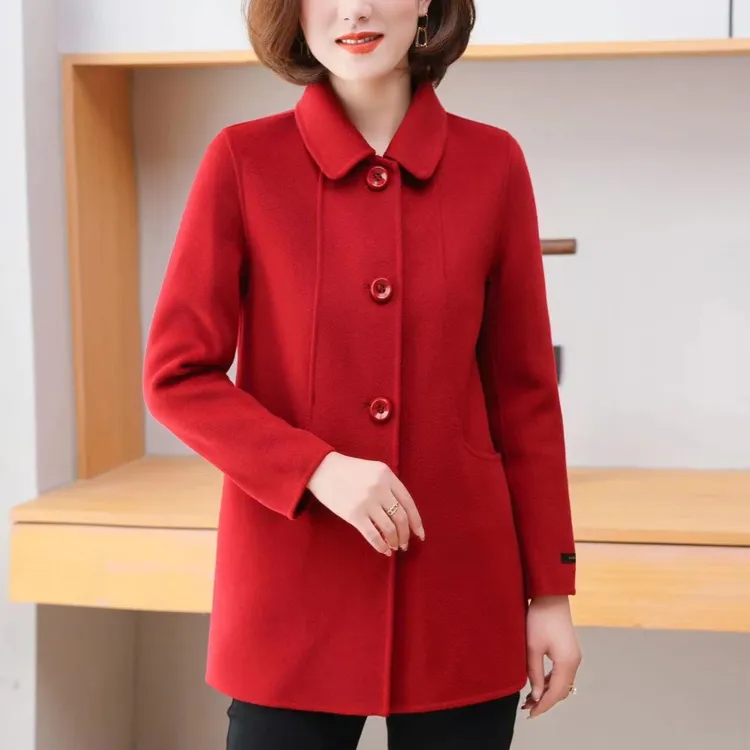 中式/国风纯手工缝制百分百全羊毛双面呢大衣新年新款6619a