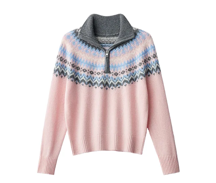 (七爷May ）同款100羊毛针织厚款半高领费尔岛提花衫套衫百搭秋冬