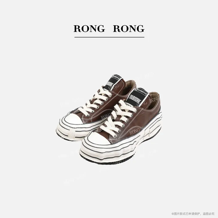 溶溶 RONGRONG 牛皮简约休闲经典学院风系带厚底鞋0807