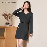 【小云总专属】法式浪漫优雅长袖连衣裙女2024秋冬高级感金属双排扣V领短裙