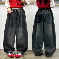 女童秋装裤子2025新款卡通刺绣儿童阔腿裤春秋款洋气女孩直筒裤潮