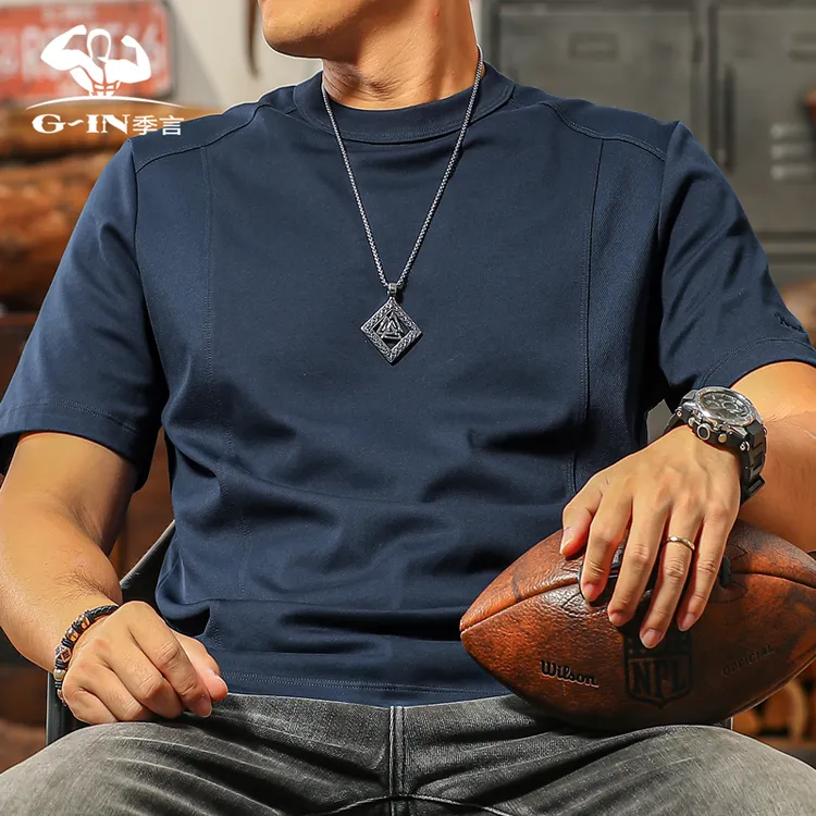 季言男款速干短袖t恤圆领运动抗菌透气 百搭拼接立体纯色打底衫男