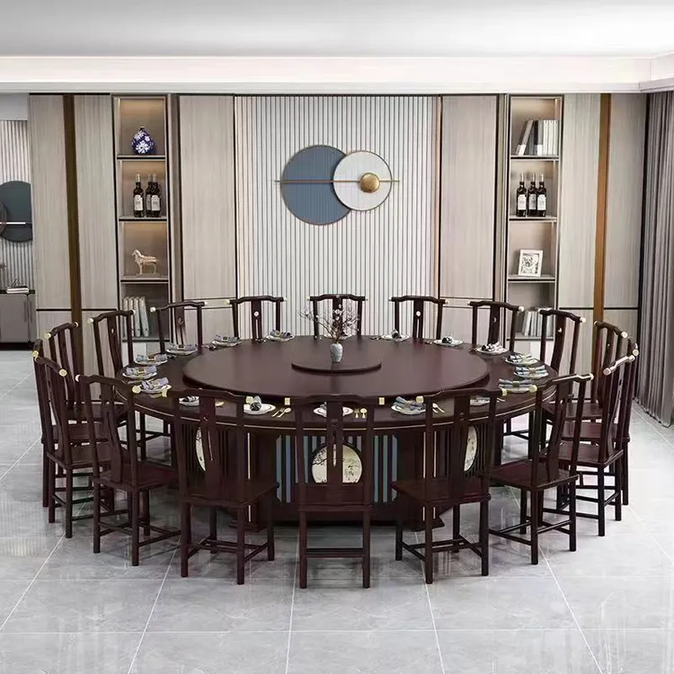 中式酒店大圆形桌电动圆桌新中式全自动电动旋转圆桌16人家用餐桌