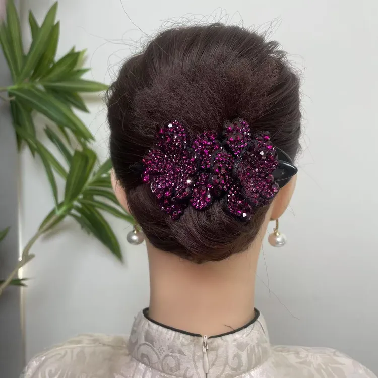 亚克力发饰实心双花鸭嘴夹盘发卡大号发饰头饰