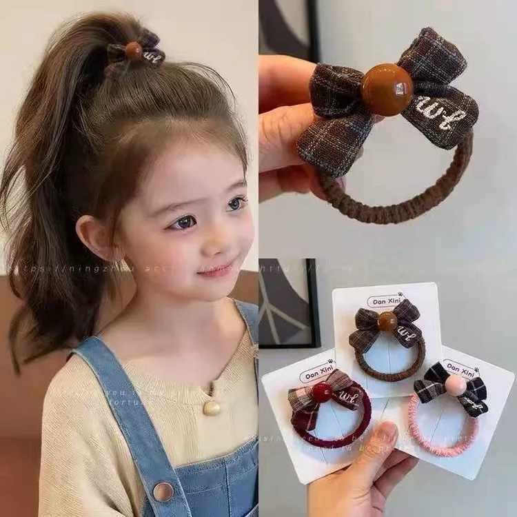 儿童蝴蝶结发圈女童韩版格纹扎头发皮筋不伤发小女孩洋气马尾发绳