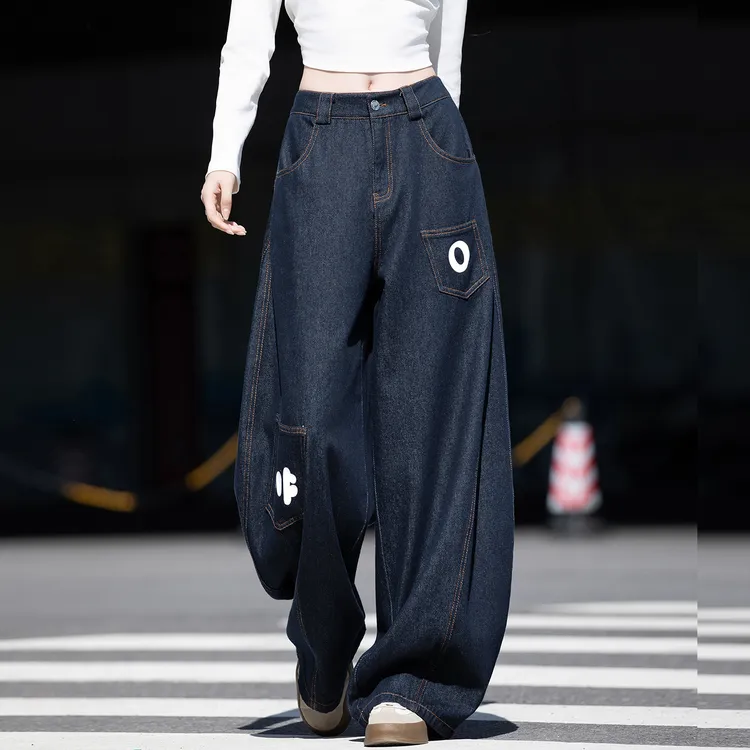 弯刀牛仔裤女2025新款秋季宽松阔腿裤高腰垂感慵懒设计感潮款裤子