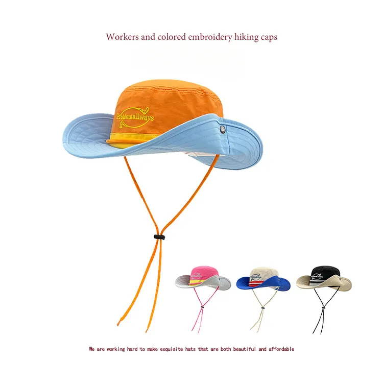 复古工装拼色刺绣渔夫帽女户外出游露营遮阳防晒钓鱼登山速干帽子