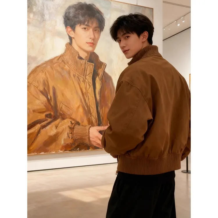 300斤特大码美拉德宽松夹棉加厚夹克男女秋冬保暖飞行立领棉外套2