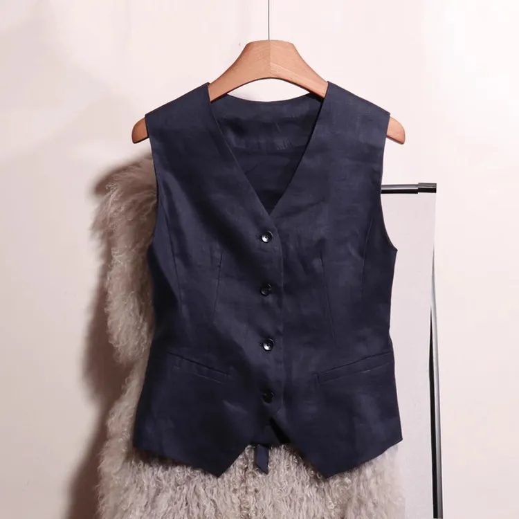 老钱风亚麻马夹无袖上衣女款夏季外穿高级感马甲纯亚麻高档次薄款