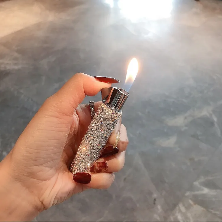 女款镶钻充气打火机可爱明火个性超薄原创女士跨境爆款直销