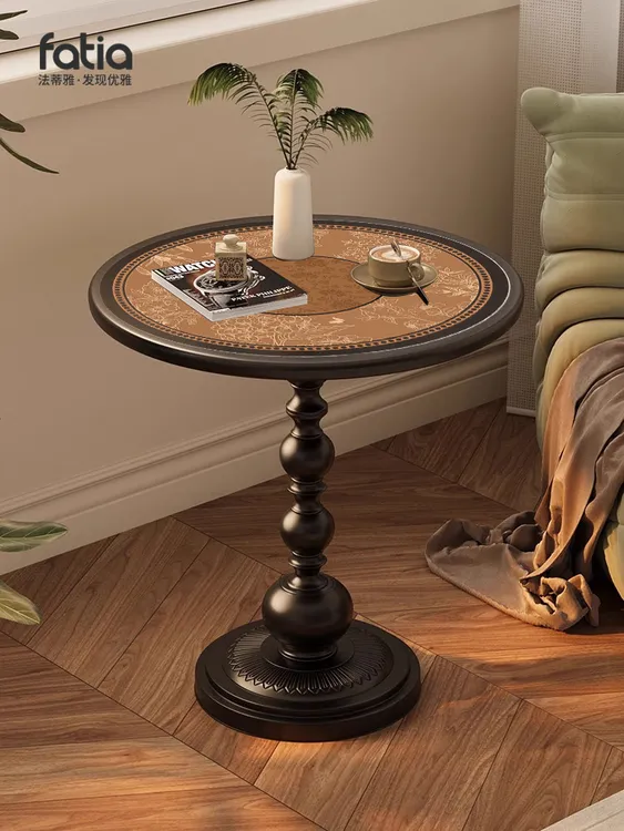 法式边几中古风小茶几可移动客厅沙发边柜复古小圆桌艺术床头柜