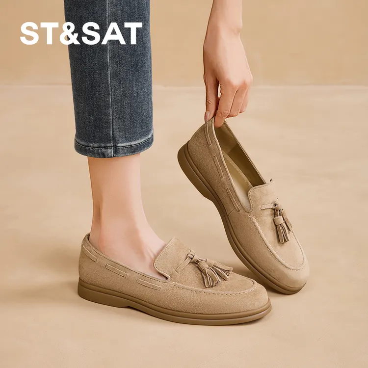 星期六2025新款鞋子潮牌百搭休闲极简一脚蹬时尚流光智性风乐福鞋