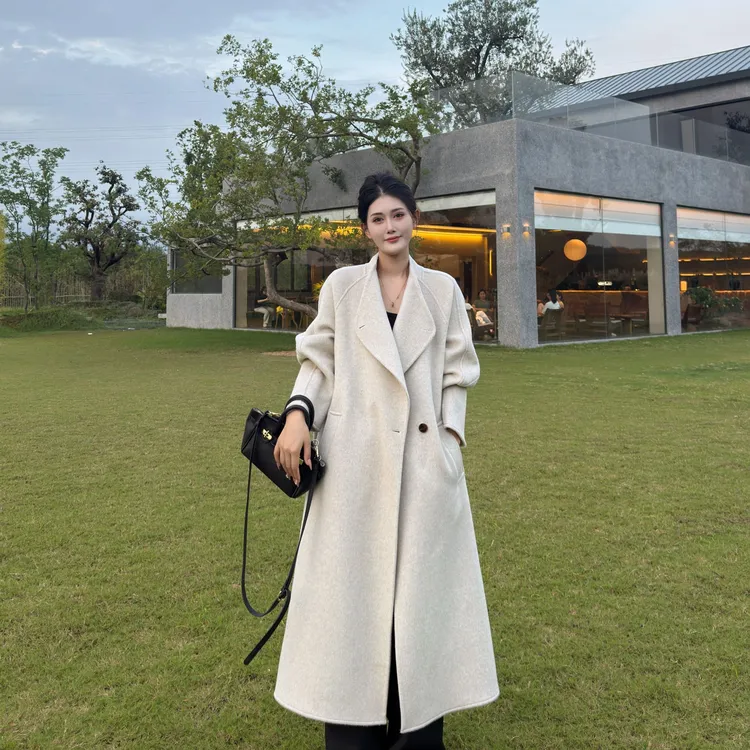 【ZZ】双面绵羊毛尼大衣韩版宽松长款高级灰气质显瘦大衣中长款网红