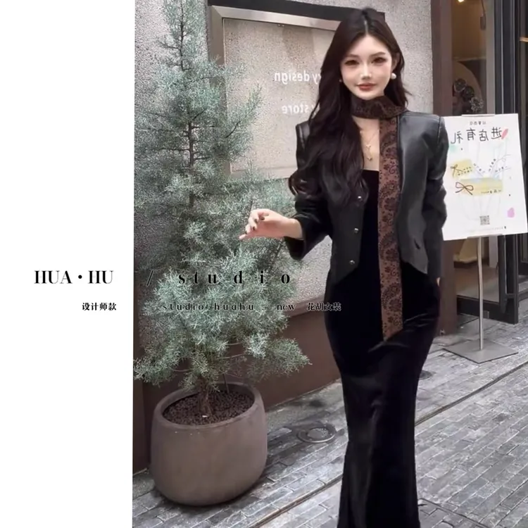 【香奢夫人】设计师｜静奢 专柜同步 v领皮衣外套➕飘带秋冬new1091#