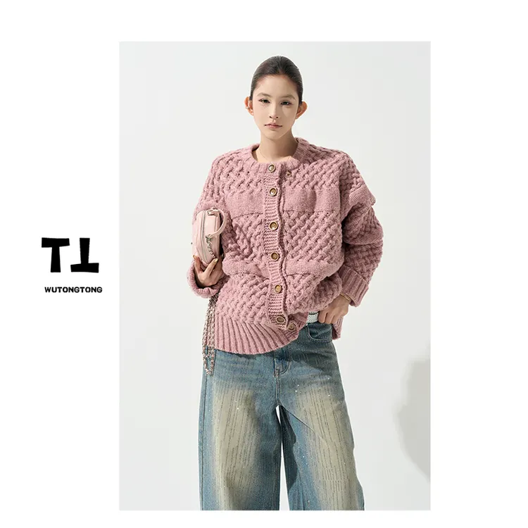 12/26【拜伦夜话】冬季厚款提花毛衣外套女宽松针织衫韩版上衣63090