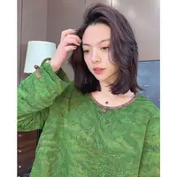 美美国风复古时尚宽松长袖拼接撞色重磅暗纹气质新中式小衫70079