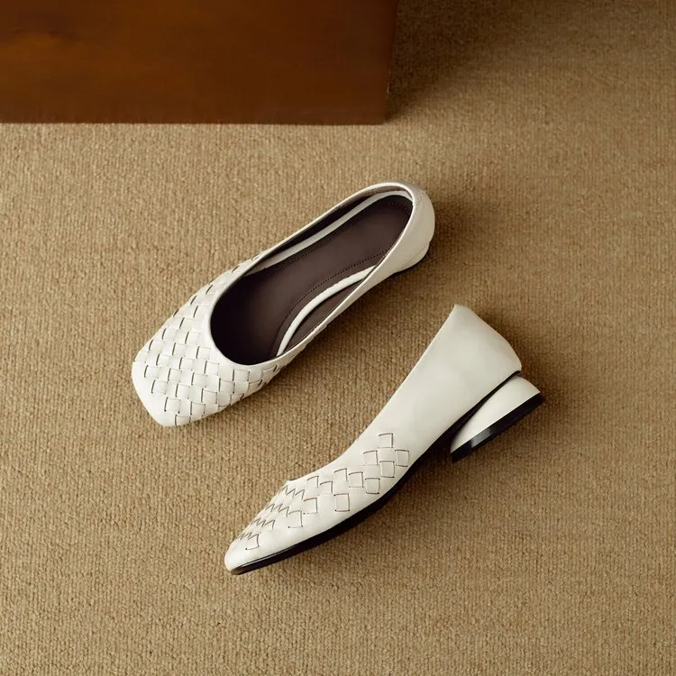 法式编织女鞋轻奢高定时尚百搭低跟鞋纯手工明星同款百搭鞋子