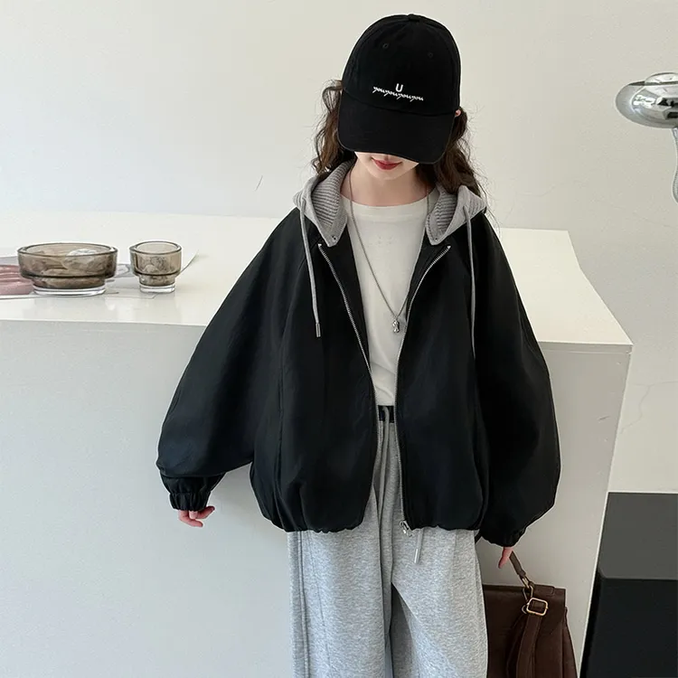 女童皮衣外套春秋2025新款洋气时髦儿童装大童休闲连帽夹克上衣