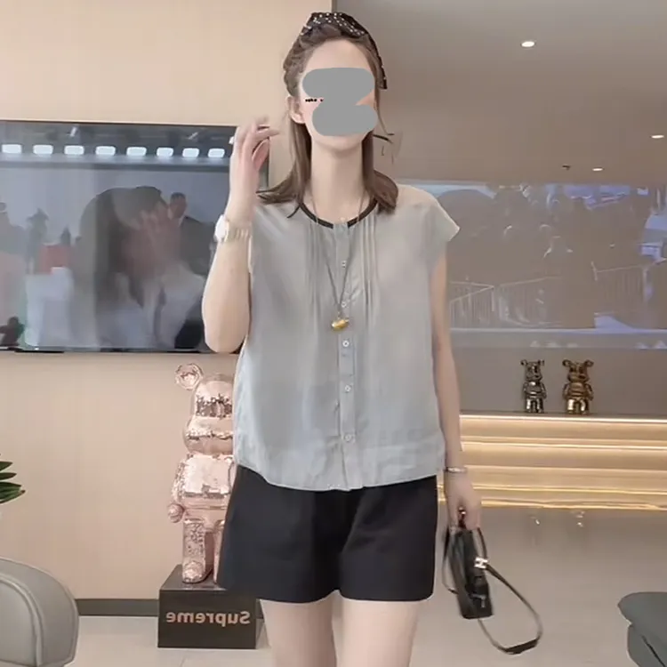 夏装一整套穿搭女2026年夏季新款圆领开衫短袖高腰休闲短裤两件套