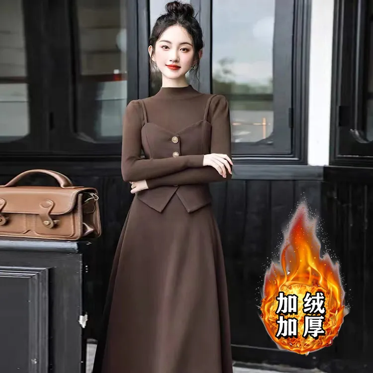 【加绒加厚】假两件小香风高级感套装连衣裙年新款女A8024