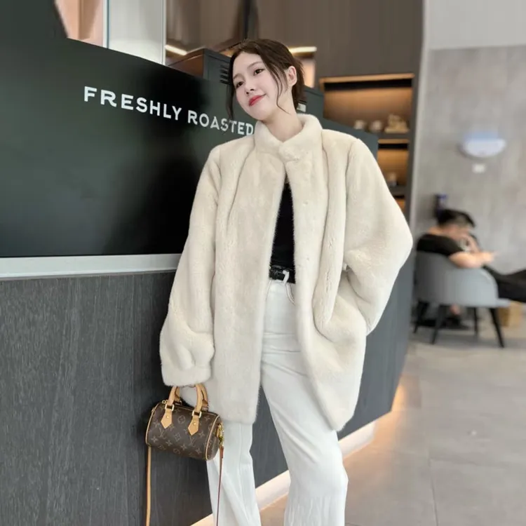 新款进口紫标天鹅绒整貂立领中长款水貂皮草外套年轻貂皮大衣女冬