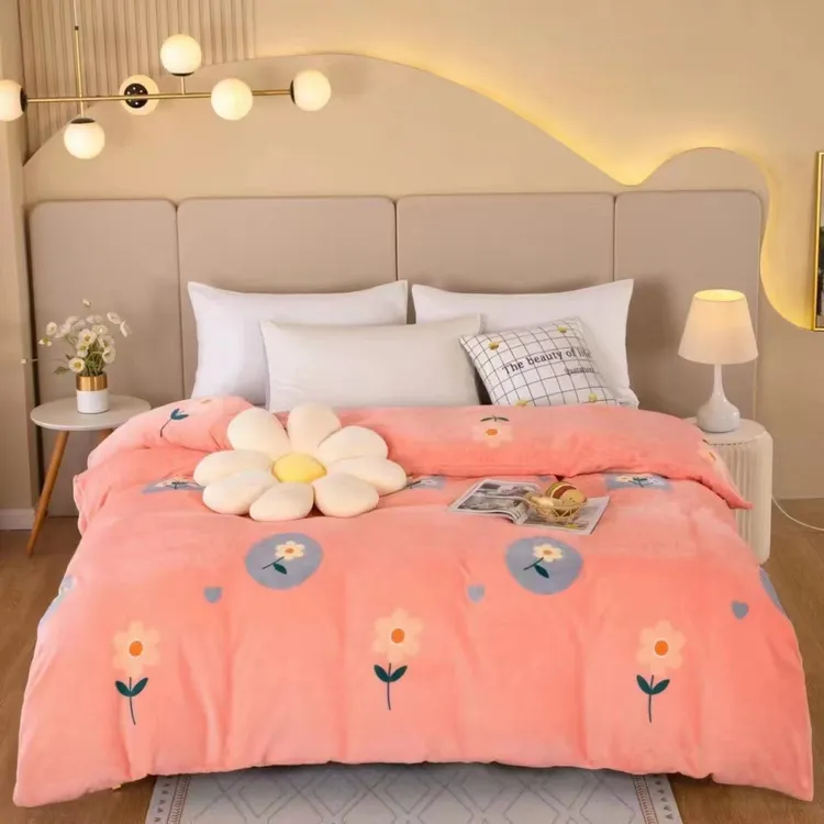 加厚牛奶绒冬季保暖被套加绒加密不掉绒