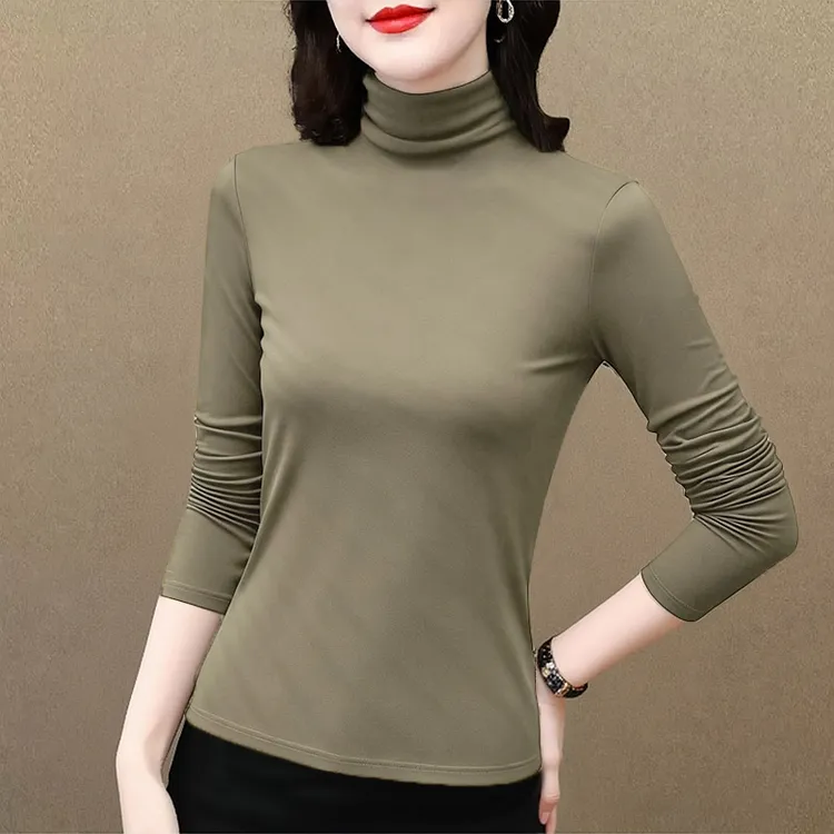 堆堆领打底衫女秋冬2025新款大衣内搭长袖T恤洋气减龄高级感上衣